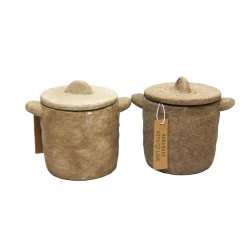 Pojemnik z pokrywką rustykalny / gliniany 14cm Beżowy